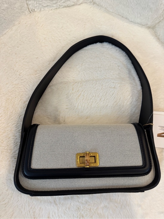Handbags - Classic Black & Cream Shoulder Bag with Gold Hardware